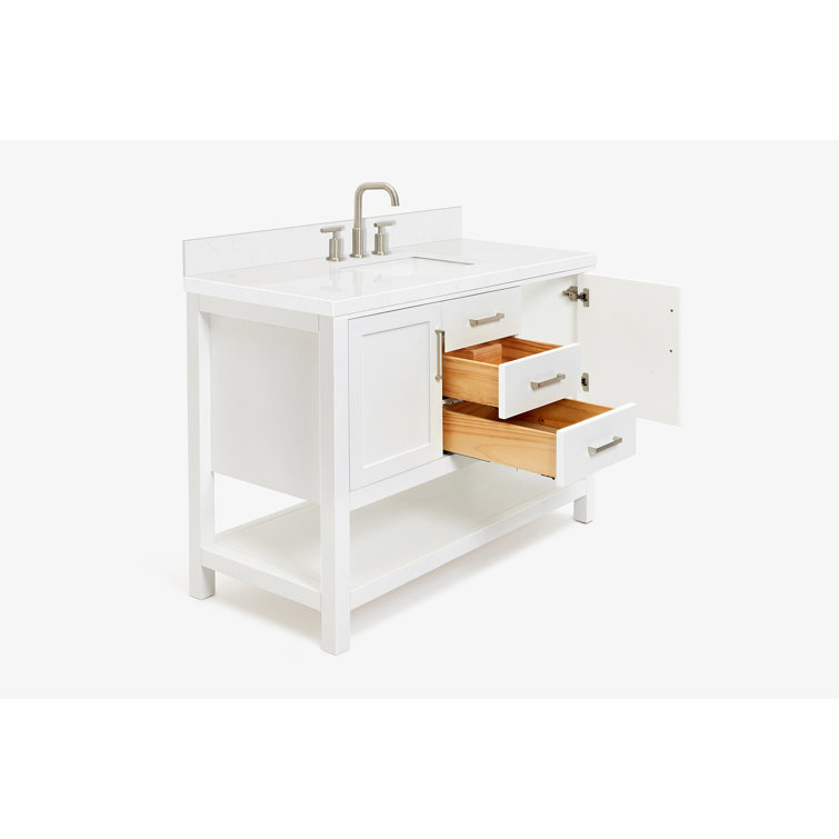 Magnolia 48" White Hardwood Freestanding Bathroom Vanity with Quartz Top