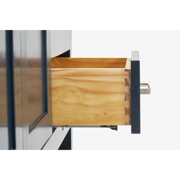 Midnight Blue Hardwood Single Bathroom Vanity with Carrara Quartz Top