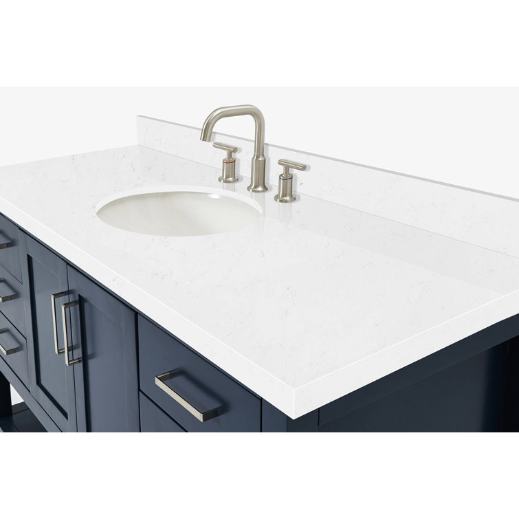 Midnight Blue Hardwood Single Bathroom Vanity with Carrara Quartz Top