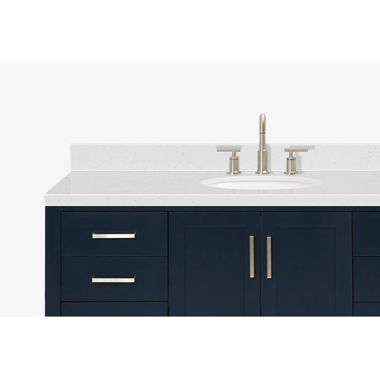 Midnight Blue Hardwood Single Bathroom Vanity with Carrara Quartz Top
