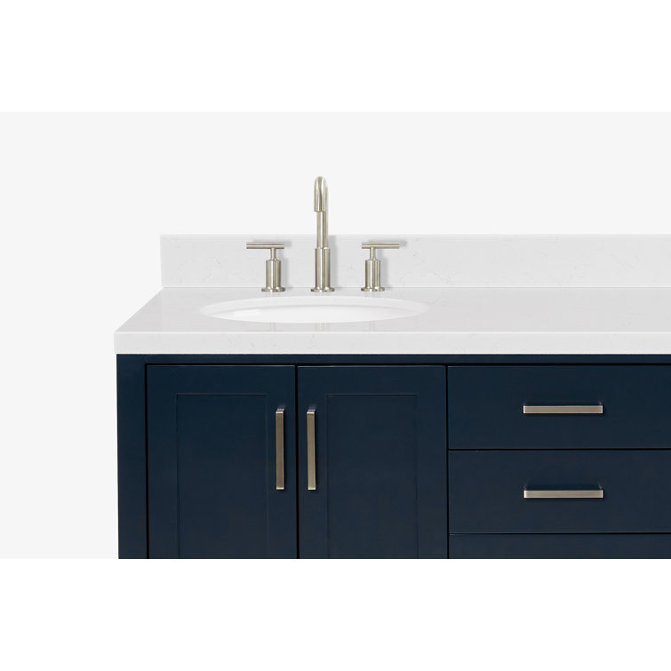 Midnight Blue Solid Wood Double Sink Freestanding Vanity with Quartz Top