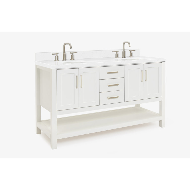 Magnolia 60" White Double Sink Freestanding Vanity with Quartz Top