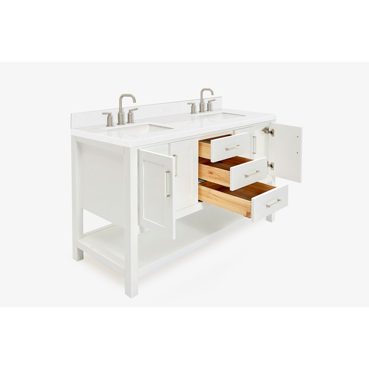 Magnolia 60" White Double Sink Freestanding Vanity with Quartz Top