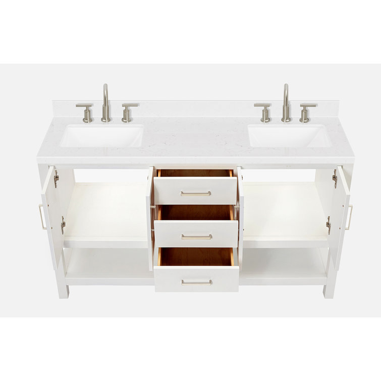 Magnolia 60" White Double Sink Freestanding Vanity with Quartz Top