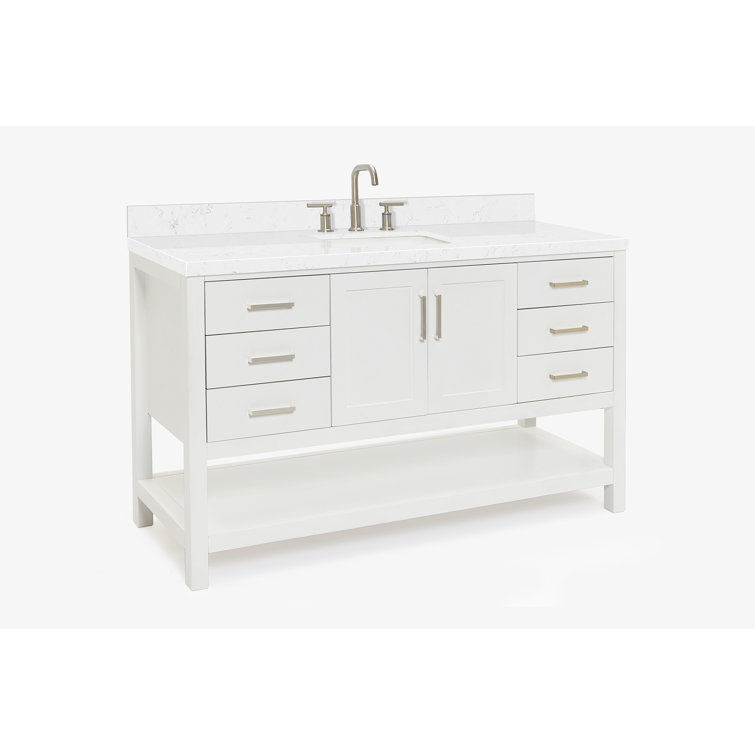 White 60" Single Sink Bathroom Vanity with Carrara Quartz Top