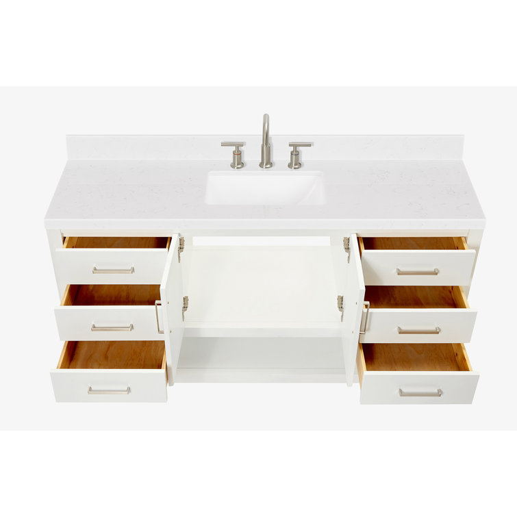 White 60" Single Sink Bathroom Vanity with Carrara Quartz Top