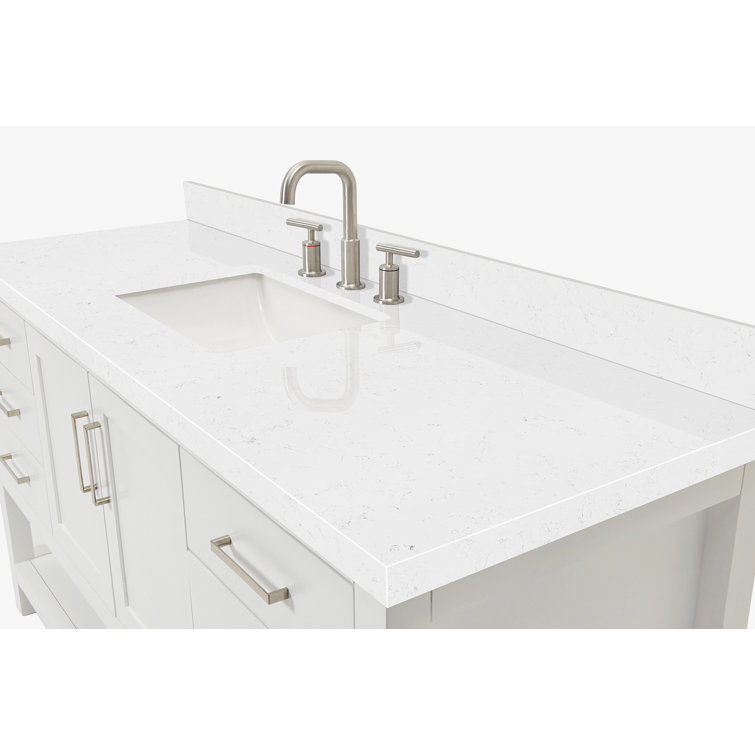White 60" Single Sink Bathroom Vanity with Carrara Quartz Top