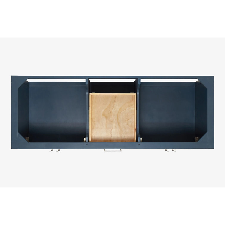 Midnight Blue Solid Wood Double Sink Freestanding Vanity with Quartz Top