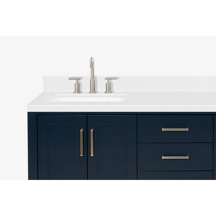 Midnight Blue Solid Wood Double Sink Freestanding Vanity with Quartz Top