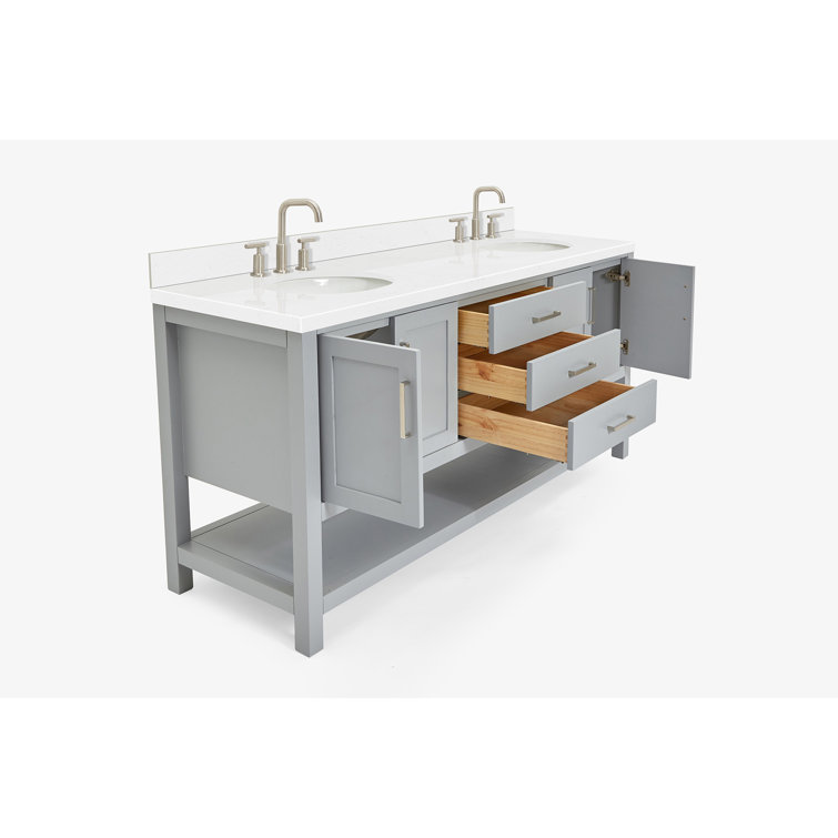 Magnolia 72" Gray Solid Wood Double Freestanding Bathroom Vanity