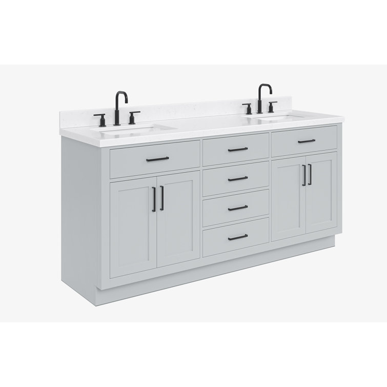 Gray Double Bathroom Vanity with Quartz Top and Storage