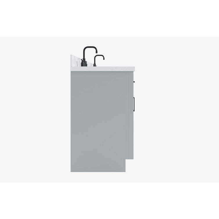 Gray Double Bathroom Vanity with Quartz Top and Storage