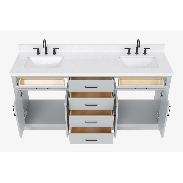Gray Double Bathroom Vanity with Quartz Top and Storage