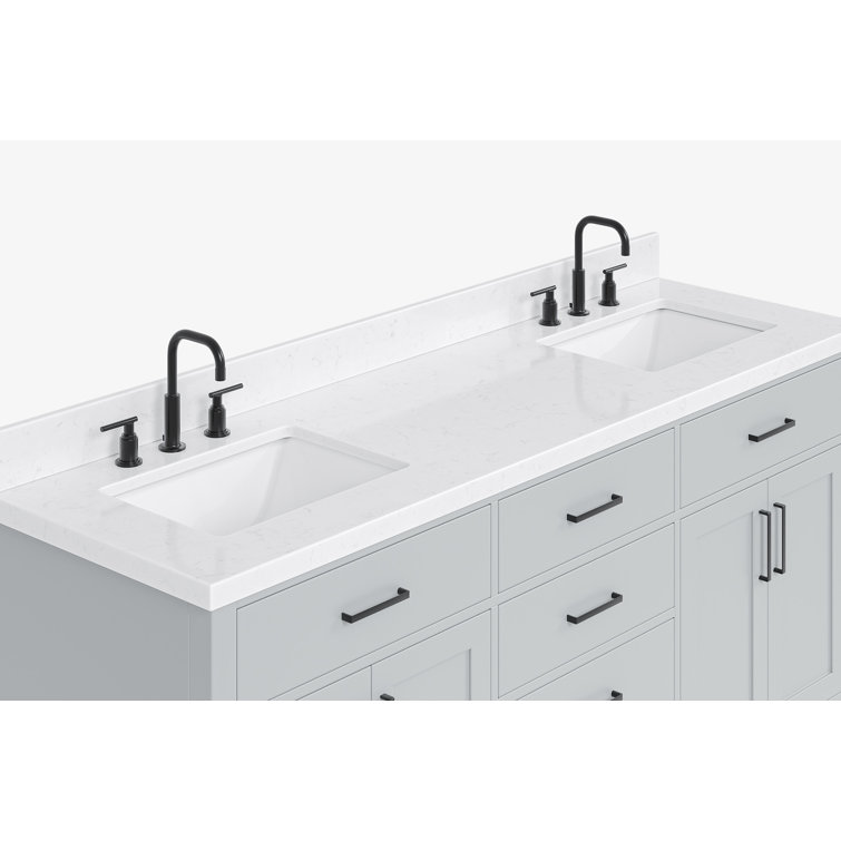 Gray Double Bathroom Vanity with Quartz Top and Storage