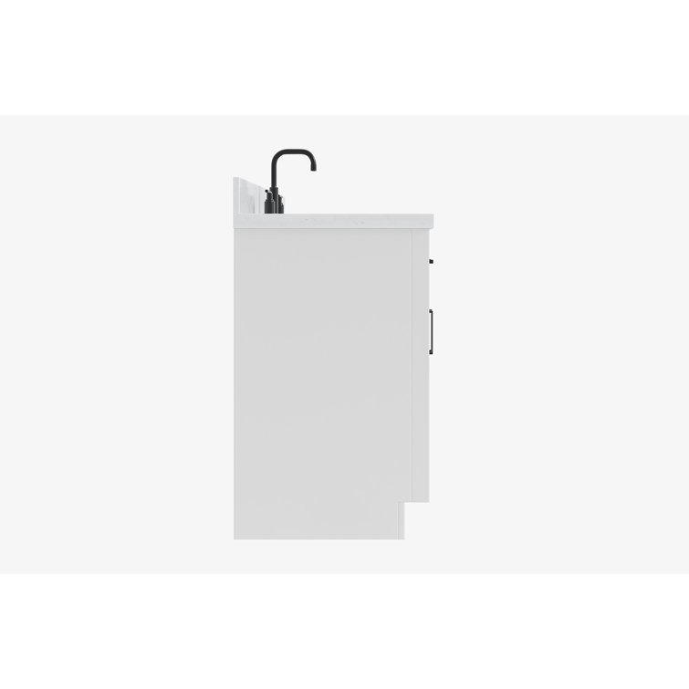 Sidmouth 42'' Solid Wood Single Bathroom Vanity with 1.5'' Carrara Quartz Top, Left Offset Oval Sink