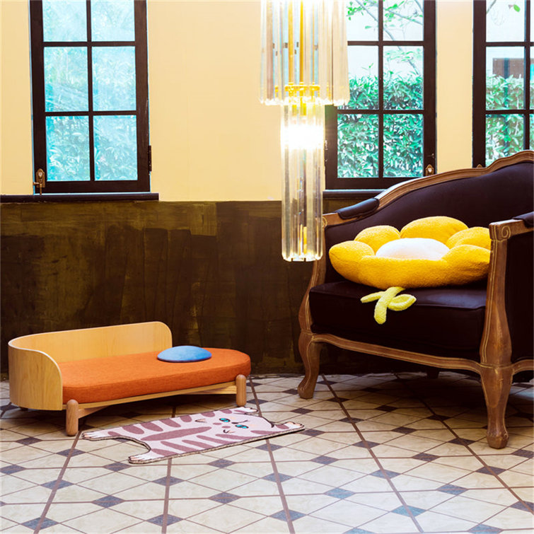 Large Elevated Wooden Pet Sofa with Red Cushion