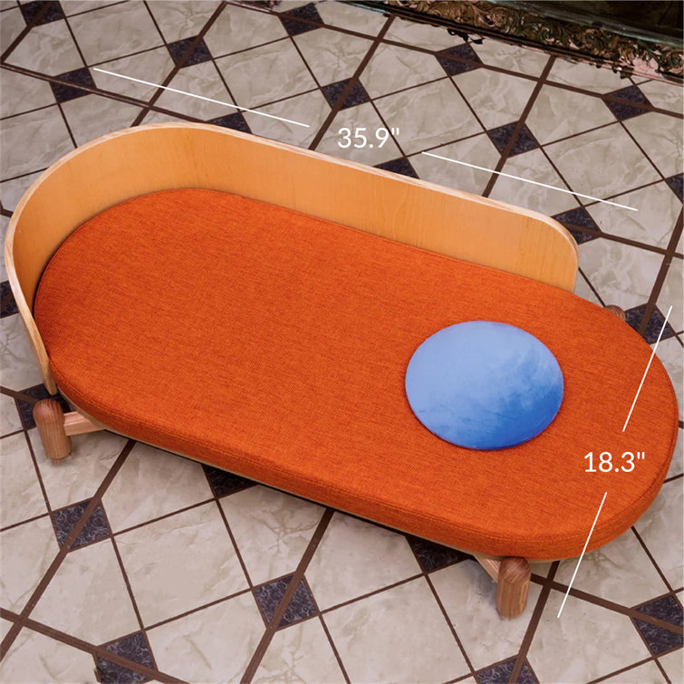 Large Elevated Wooden Pet Sofa with Red Cushion