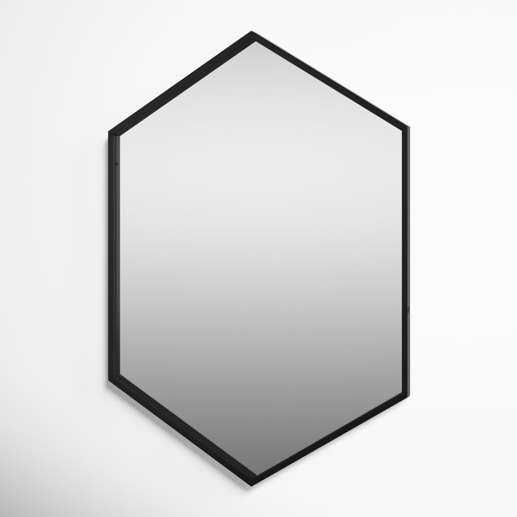 Elegant Hexagon Black Iron Wall Mirror, 31x22 Inch