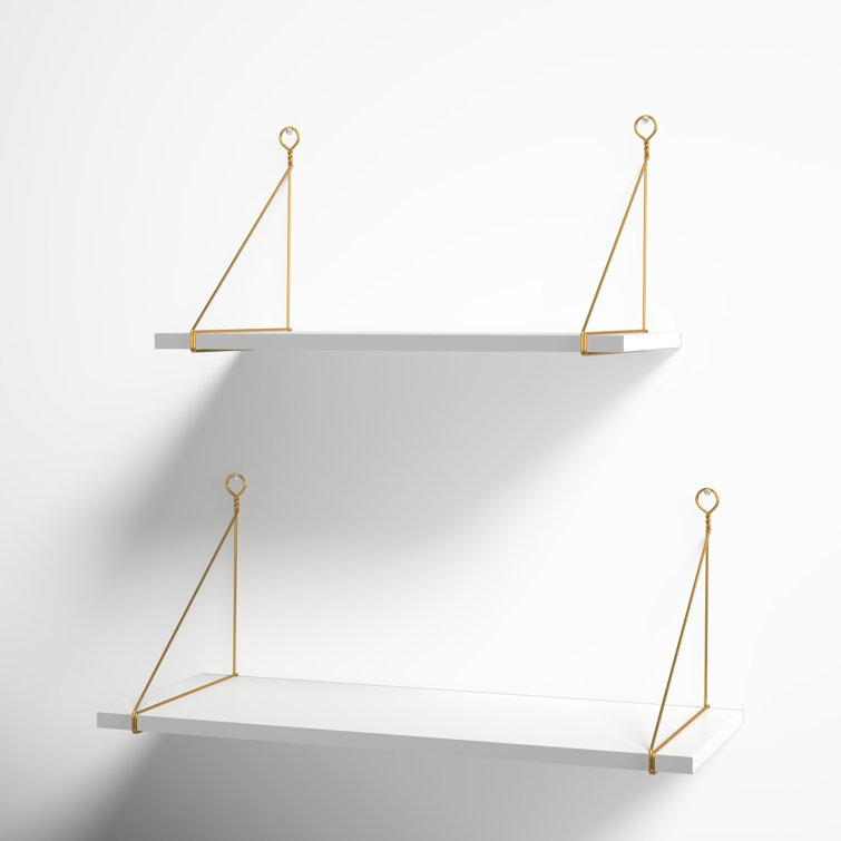 Vista White and Gold Floating Wood Accent Shelf Set