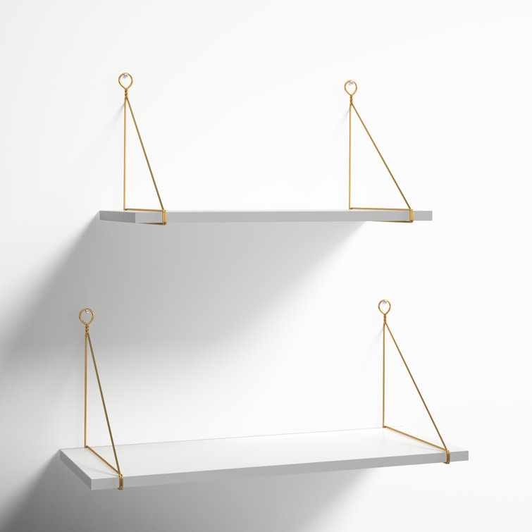 Vista White and Gold Floating Wood Accent Shelf Set