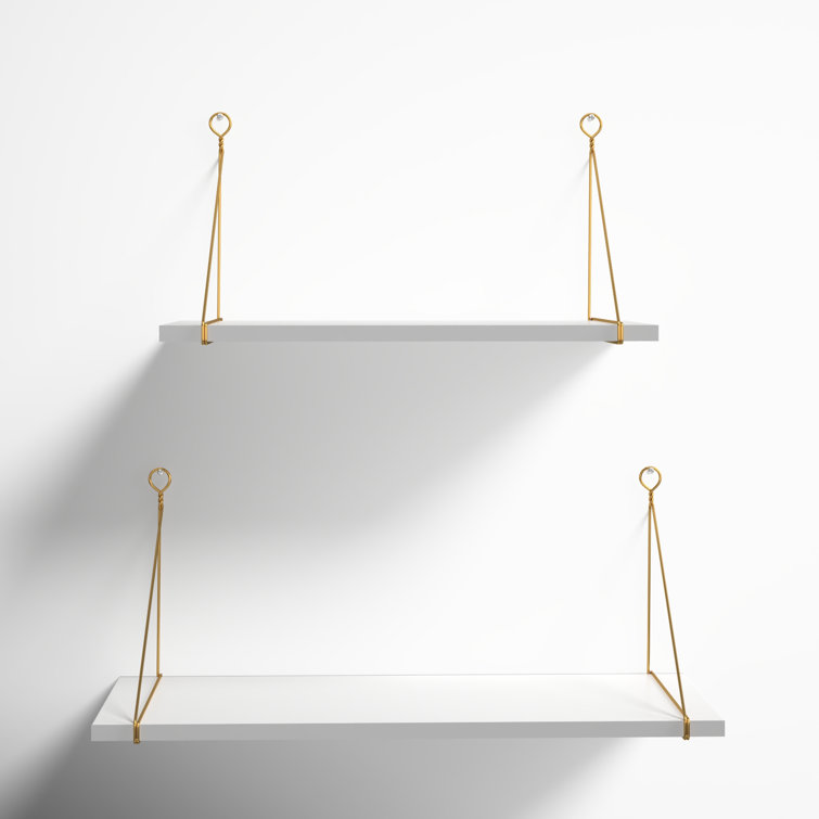 Vista White and Gold Floating Wood Accent Shelf Set