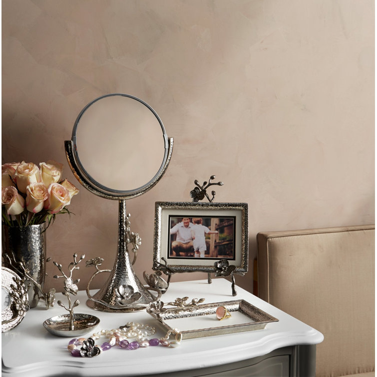 Ethereal White Orchid 17'' Silver Nickel Vanity Mirror