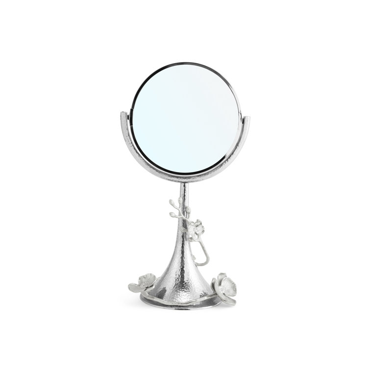 Ethereal White Orchid 17'' Silver Nickel Vanity Mirror