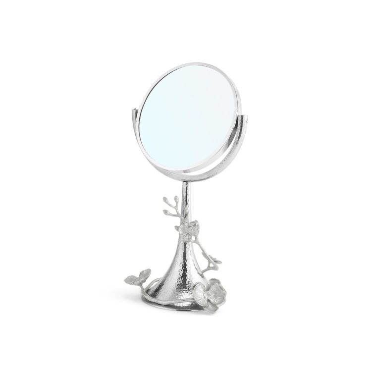 Ethereal White Orchid 17'' Silver Nickel Vanity Mirror