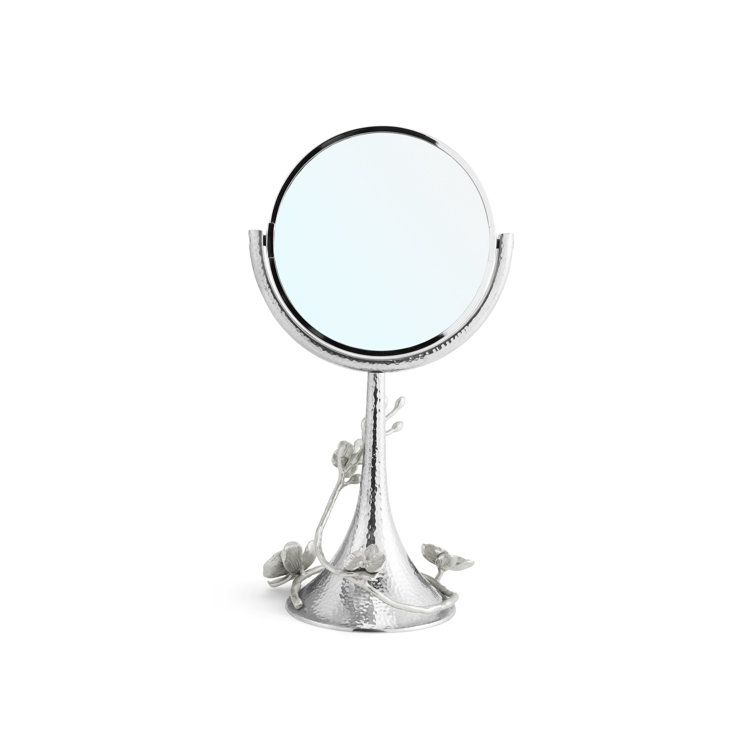 Ethereal White Orchid 17'' Silver Nickel Vanity Mirror