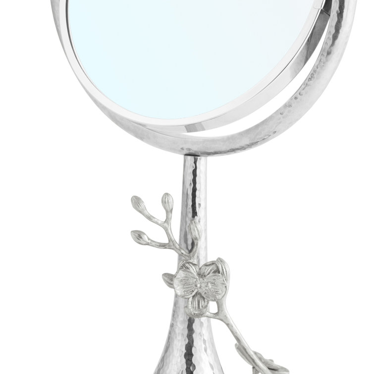 Ethereal White Orchid 17'' Silver Nickel Vanity Mirror