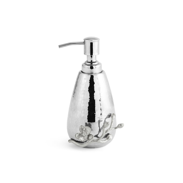 Silver Hammered Metal Orchid Soap Dispenser