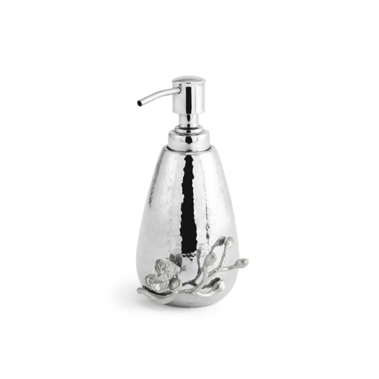 Silver Hammered Metal Orchid Soap Dispenser
