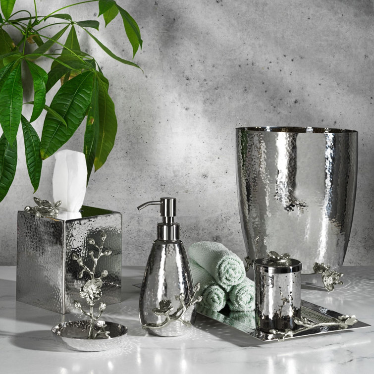 White Orchid Metal Vanity Tray with Floral Design