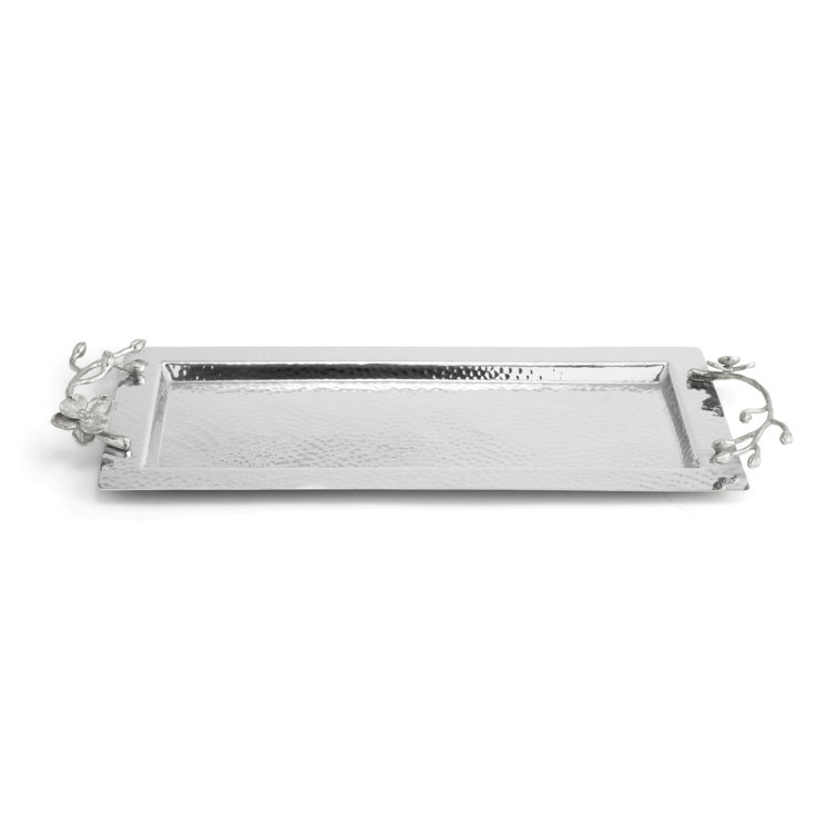 White Orchid Metal Vanity Tray with Floral Design