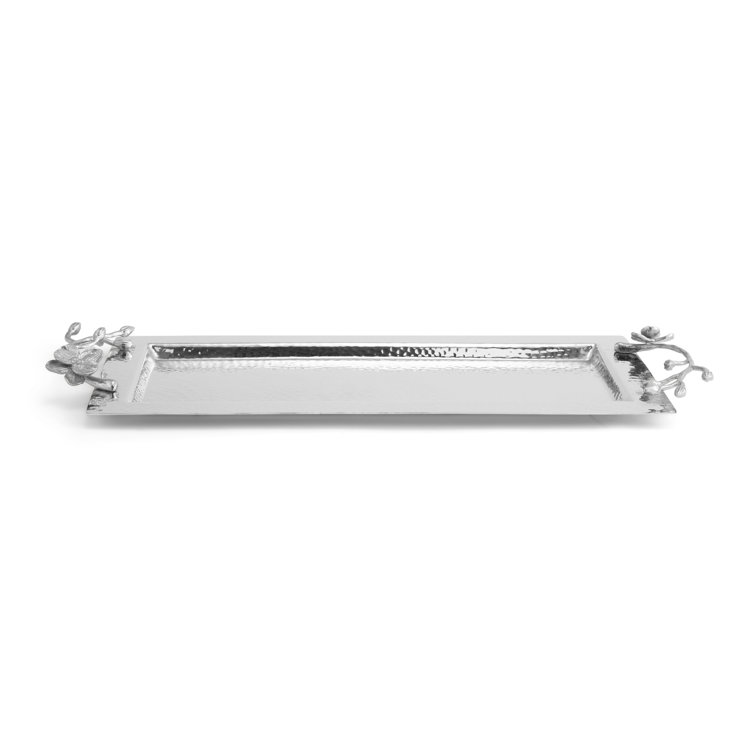 White Orchid Metal Vanity Tray with Floral Design