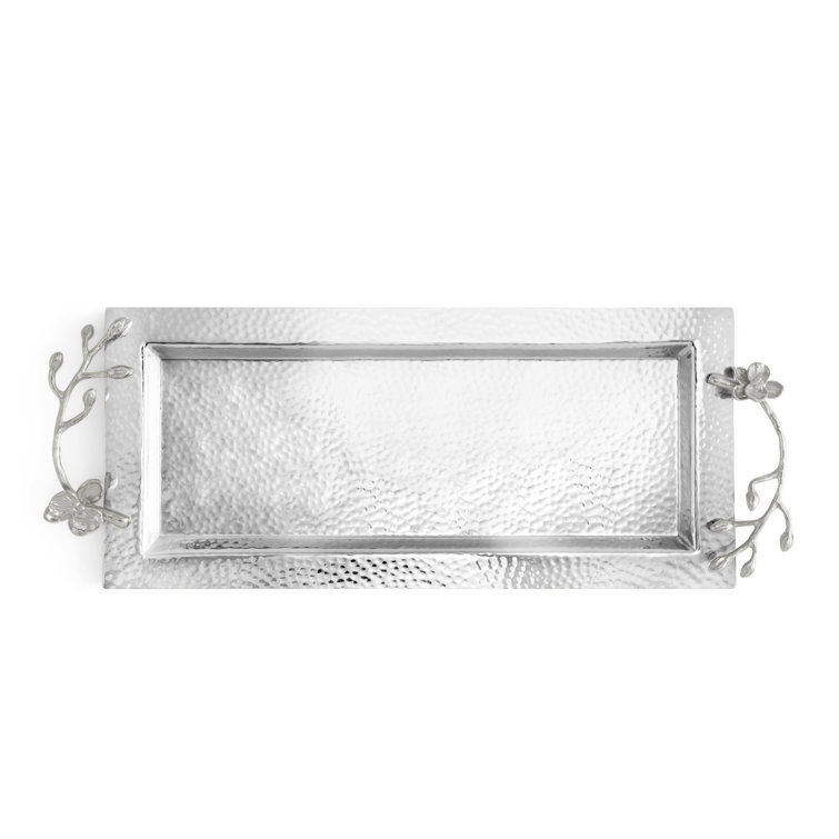 White Orchid Metal Vanity Tray with Floral Design