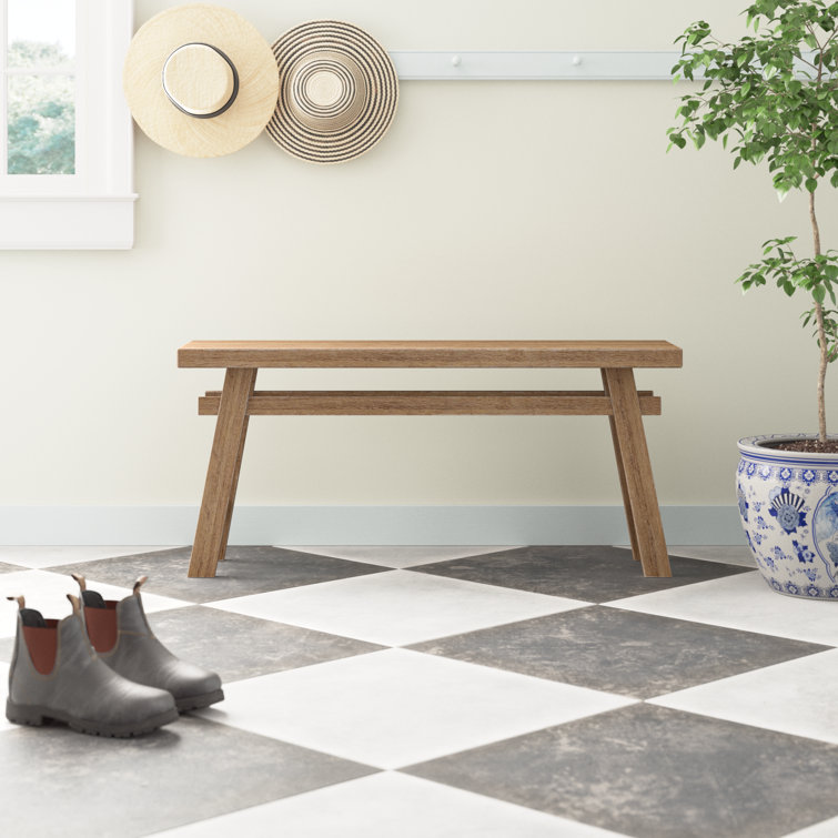 Rustic Trestle-Legged Pale Brown Wood Storage Bench