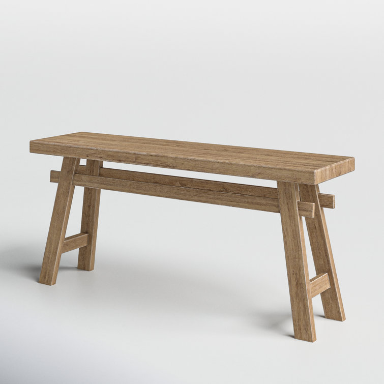 Rustic Trestle-Legged Pale Brown Wood Storage Bench