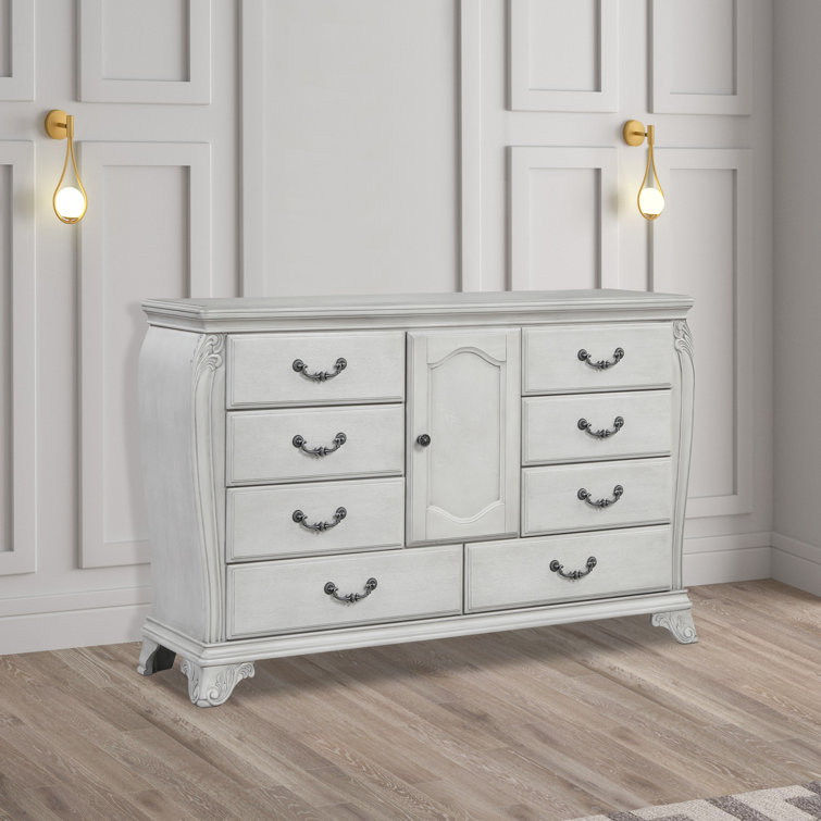 Gray French Country Dresser with Mirror and Felt Lined Drawer