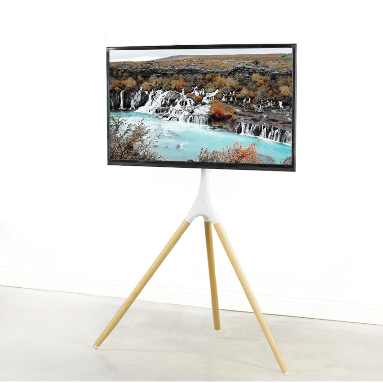 White and Light Wood Adjustable Easel TV Stand for 45"-65" Screens
