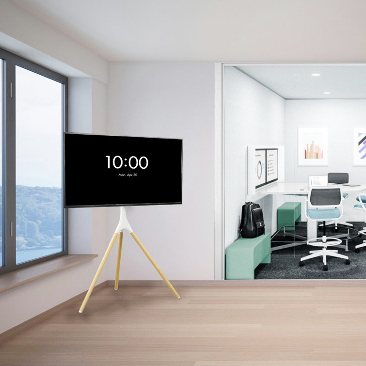 White and Light Wood Adjustable Easel TV Stand for 45"-65" Screens