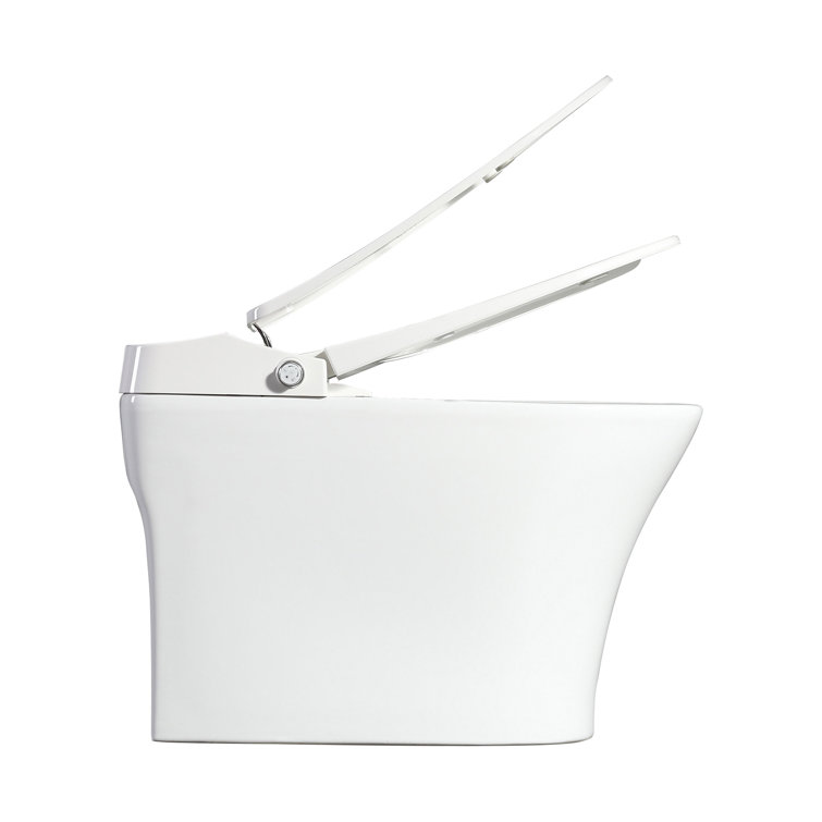 White Ceramic Elongated One-Piece Smart Toilet with Heated Seat