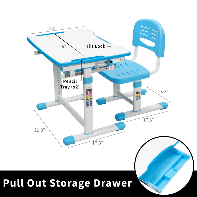 Adjustable Blue Acrylic Children's Desk & Chair with Drawer