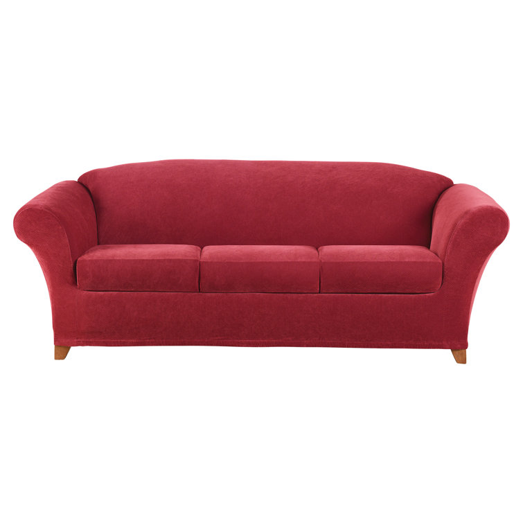 Red Stretch Pique Sofa Slipcover with Cushion Covers