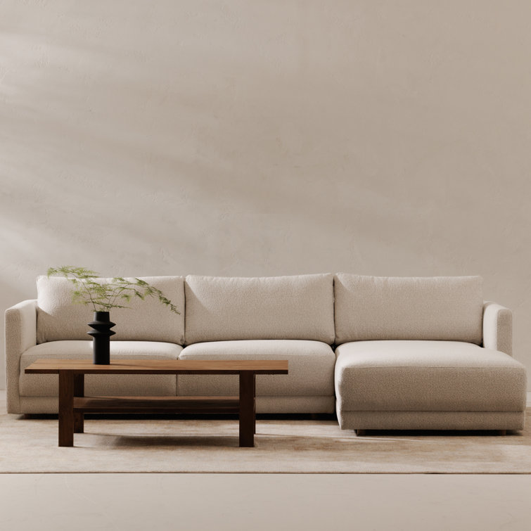 Oyster Boucle Upholstered L-Shaped Sectional Sofa with Chaise