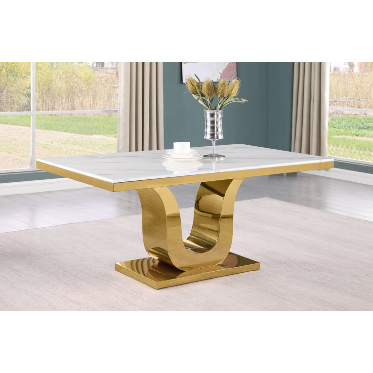 Luxurious Cream Velvet and Gold Marble Top Dining Set