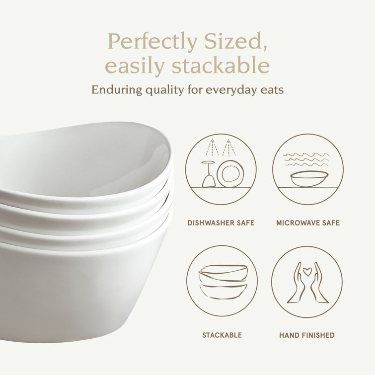 White Ceramic 8'' Serving and Soup Bowls Set