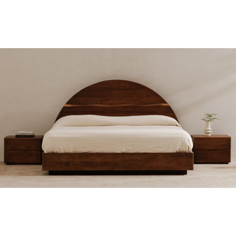 Rustic Luxe Rounded Headboard Acacia Wood Queen Bed