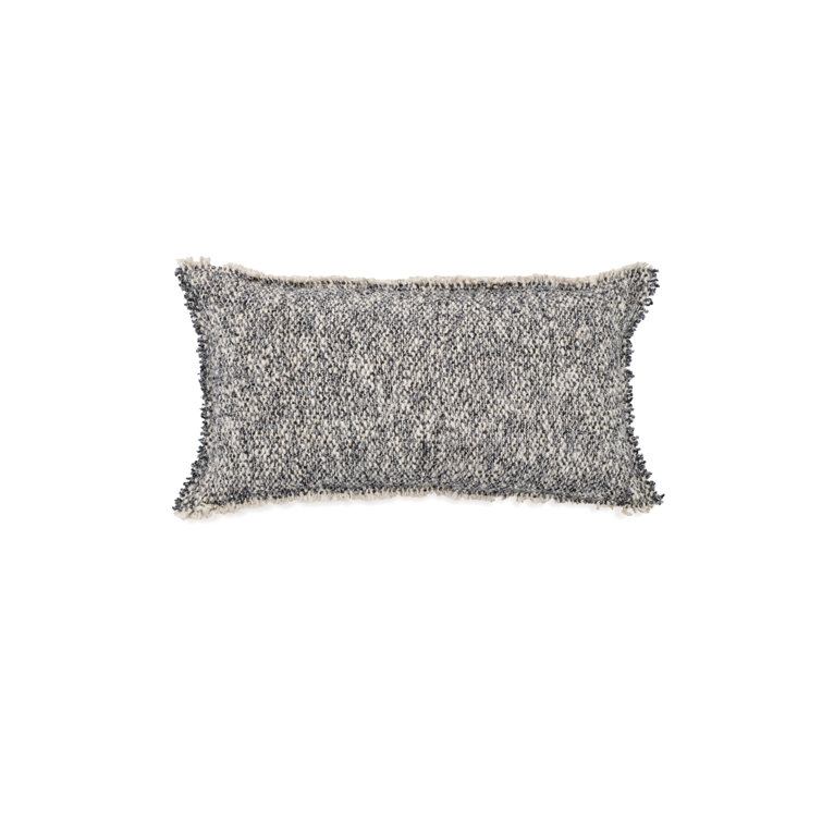 Steel Gray Handloomed Bouclé Fringe Throw Pillow
