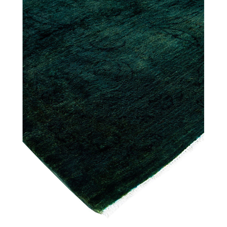 Handmade Blue Floral Wool Rectangular Area Rug 11' 10" x 12' 5"